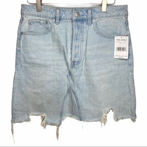 Free People Distressed Asymmetric Button Fly Light Wash Jean Skirt 27